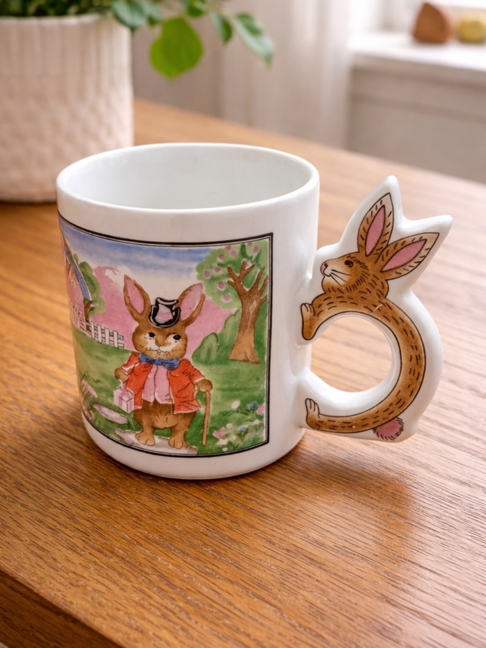 Vintage Bunny Mug Easter Rabbit Handle Cottagecore Spring Coffee Cup